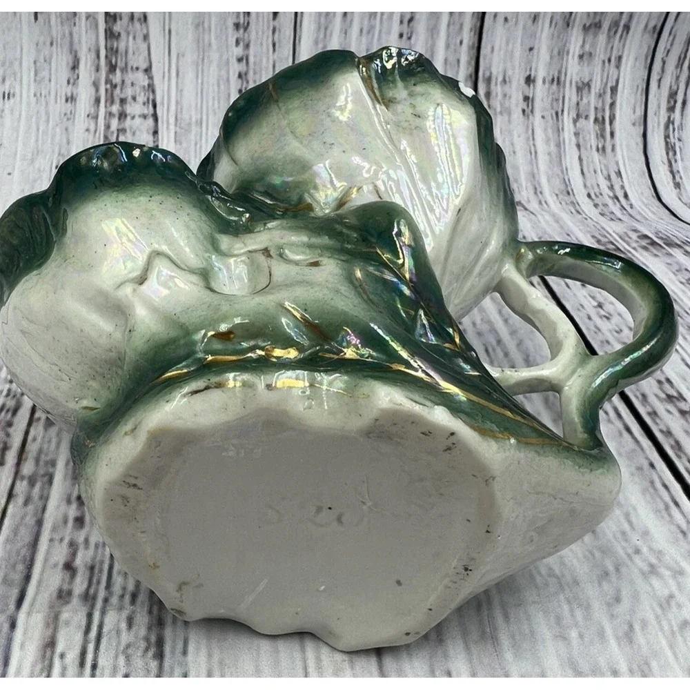 Antique German Porcelain Mustache Shaving Mug Luster Green Gold